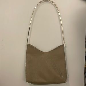Jeanne Lottie shimmer fabric bag with metal shoulder strap